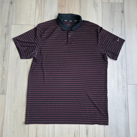 Nike Dri-Fit Striped Black/Burgundy Golf Short Sleeve Collared Polo Men Sz XL - Picture 2 of 8